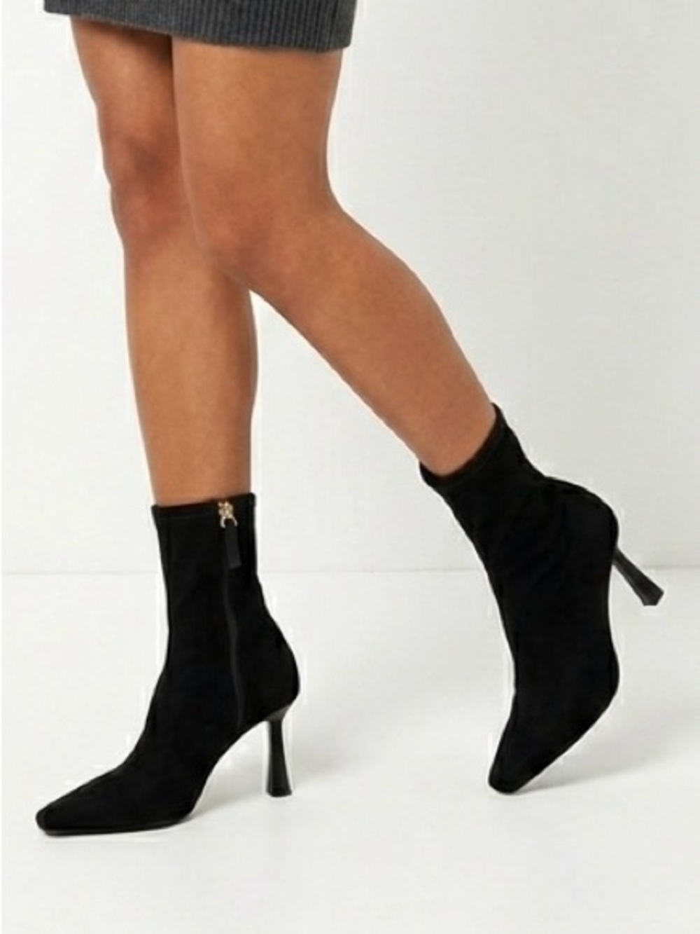 Zara Black Faux Suede Heeled Sick Boots Pointed Toe Ankle Booties Size 37